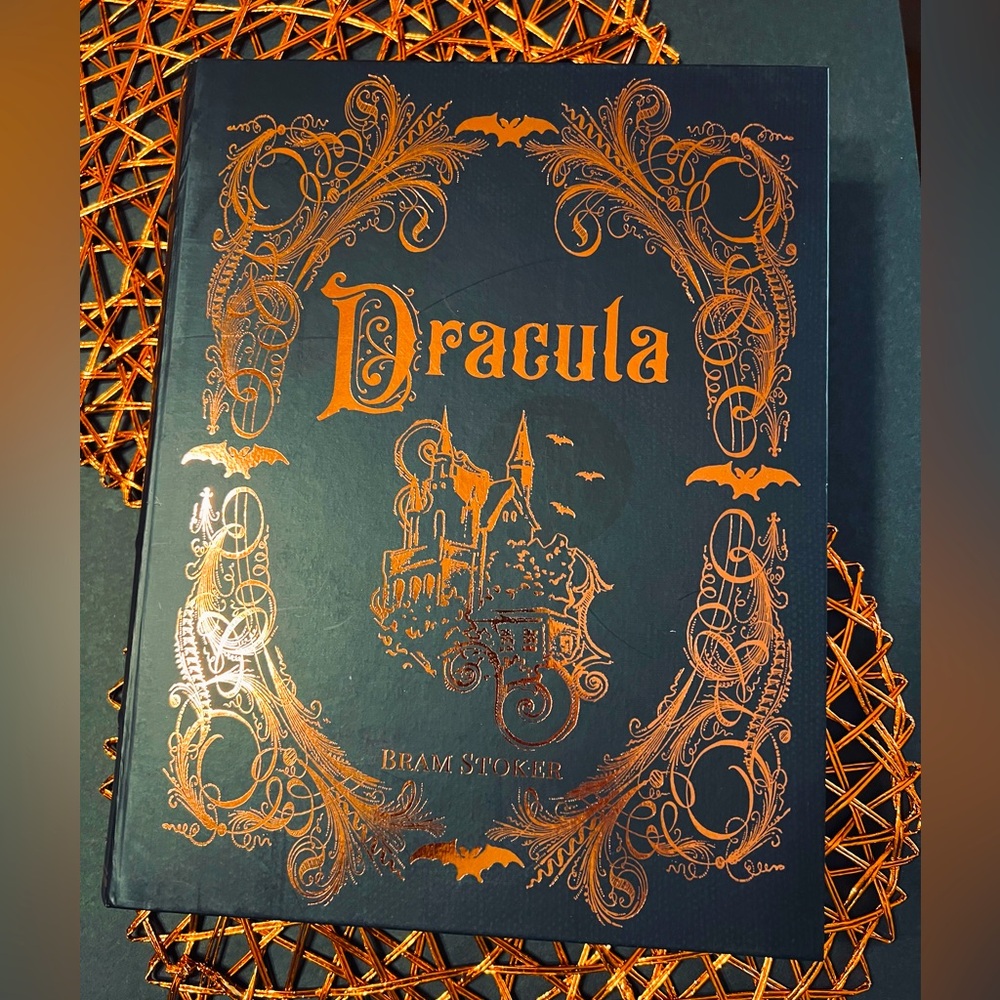 Halloween Dracula Large Book Decor Box Black Metallic Orange Bram Stoker Horror